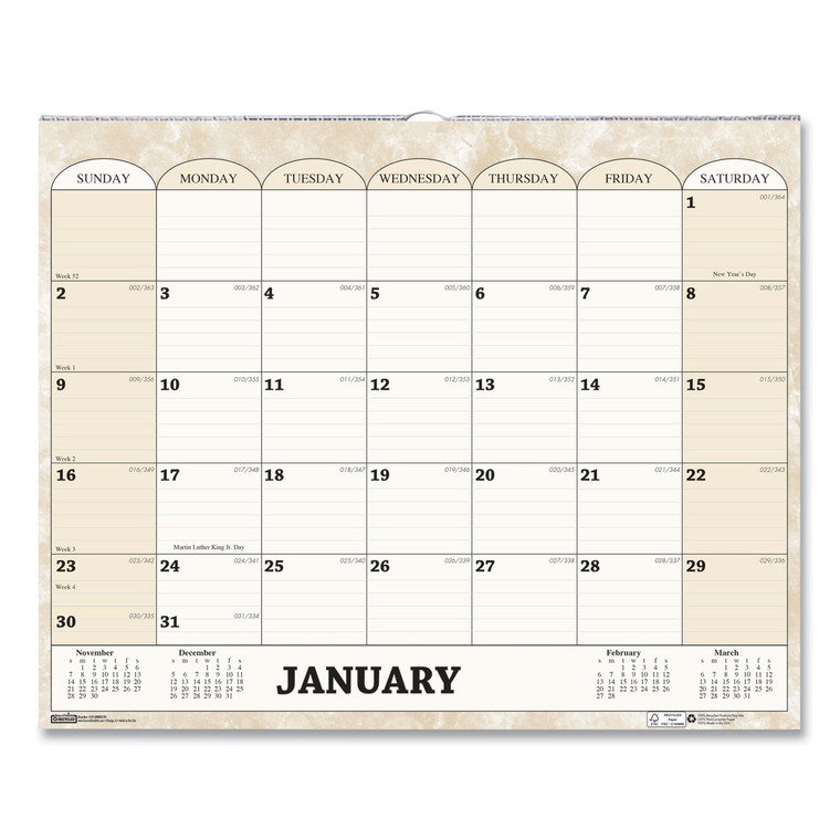 Recycled Monthly Horizontal Wall Calendar, Marble Stone Artwork, 14.88 X 12, White/sand Sheets, 12-Month (jan To Dec): 2022 - HOD319