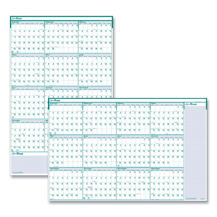 Express Track Recycled Reversible/erasable Yearly Wall Calendar, 24 X 37, White/teal Sheets, 12-Month (jan To Dec): 2022 - HOD392