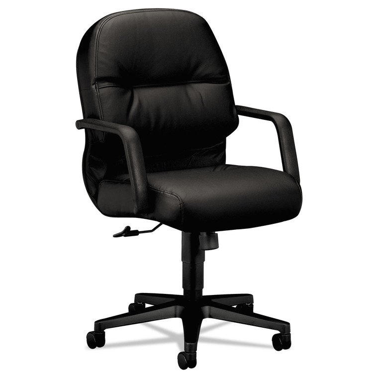 Pillow-Soft 2090 Series Leather Managerial Mid-Back Swivel/tilt Chair, Supports 300 Lb, 16.75" To 21.25" Seat Height, Black - HON2092SR11T