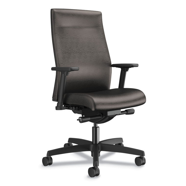 Ignition 2.0 Upholstered Mid-Back Task Chair With Lumbar, Supports 300 Lb, 17" To 22" Seat, Black Vinyl Seat/back, Black Base - HONI2UL2AU10TK