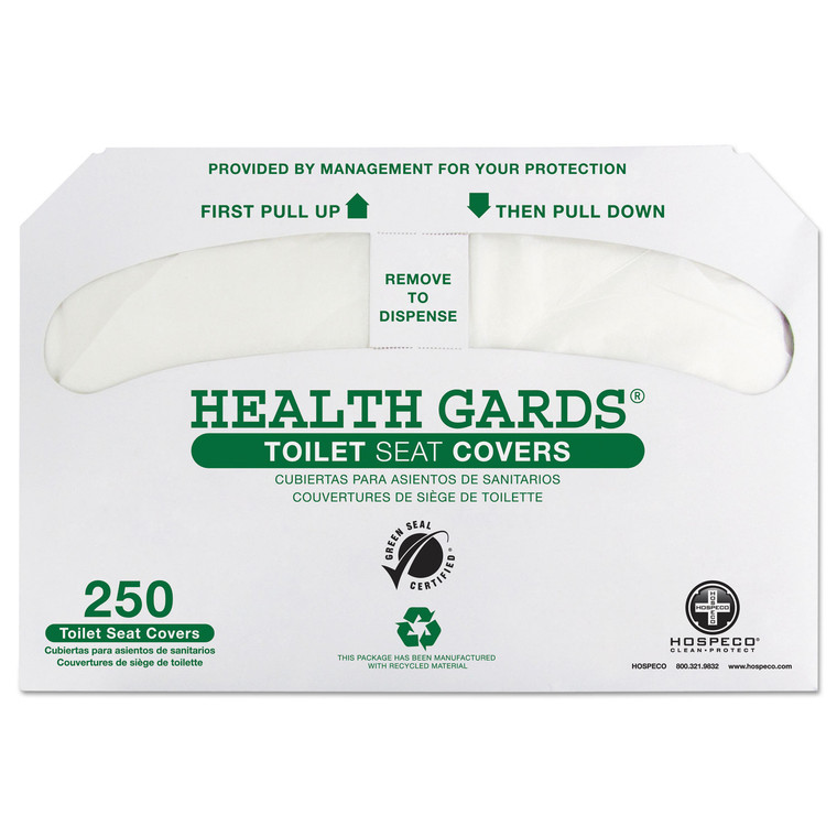 Health Gards Green Seal Recycled Toilet Seat Covers, 14.75 X 16.5, White, 250/pack, 4 Packs/carton - HOSGREEN1000
