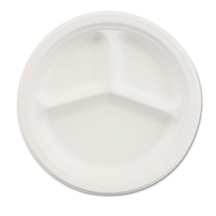 Paper Dinnerware, 3-Compartment Plate, 10.25" Dia, White, 500/carton - HUH21204CT