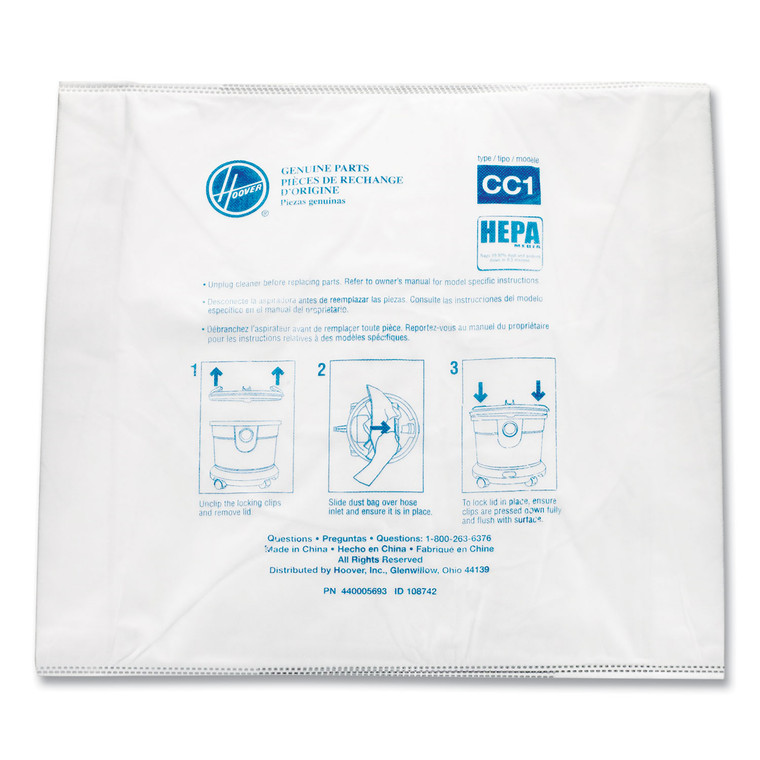 Disposable Vacuum Bags, Hepa Cc1, 10/pack - HVRAH10363