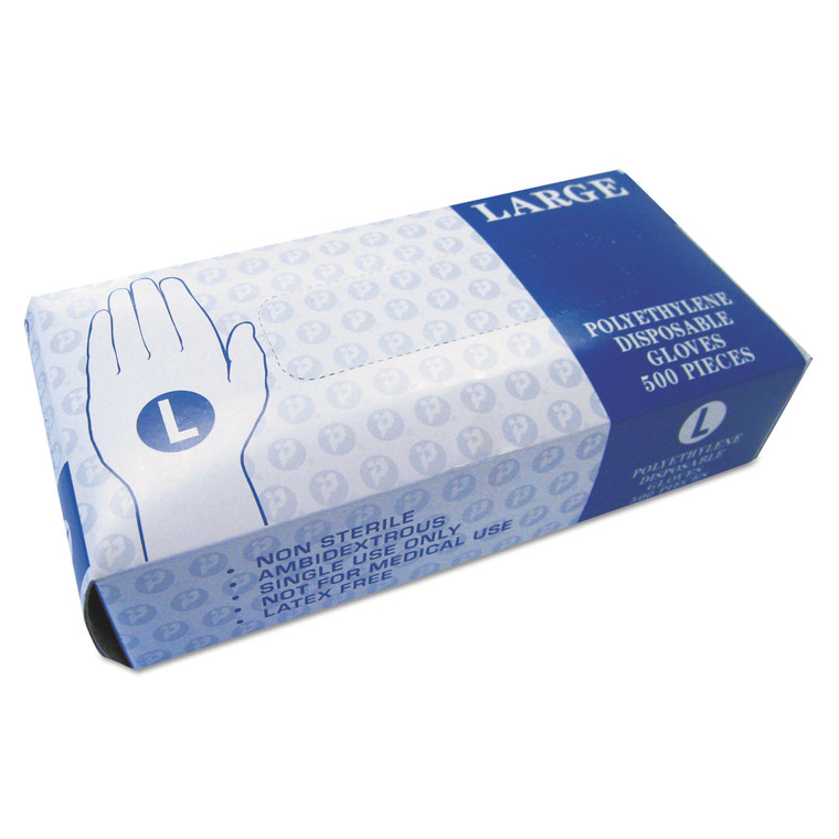 Embossed Polyethylene Disposable Gloves, Large, Powder-Free, Clear, 500/Box, 4 Boxes/Carton - IBSGLLG2K