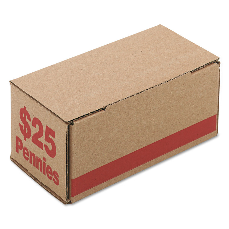 Corrugated Cardboard Coin Storage With Denomination Printed On Side, 8.5 X 4.38 X 3.63, Red - ICX94190086
