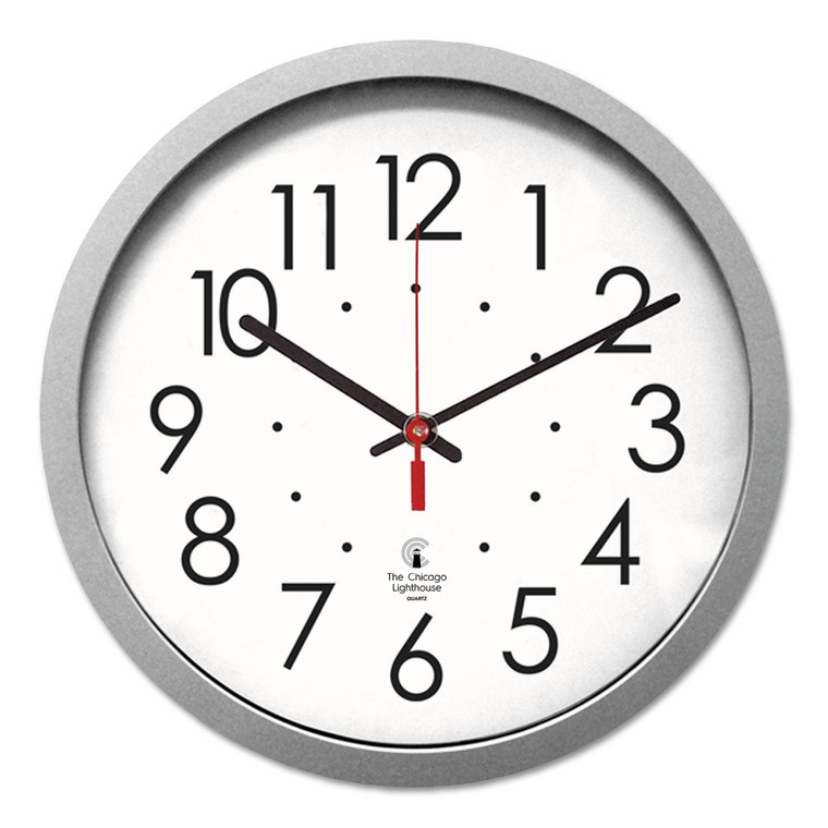 Silver Contemporary Clock, 14.5" Overall Diameter, Silver Case, 1 Aa (sold Separately) - ILC67818003