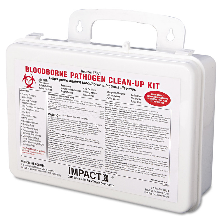 Bloodborne Pathogen Cleanup Kit, Osha Compliant, Plastic Case - IMP7351