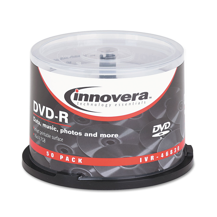 Dvd-R Inkjet Printable Recordable Disc, 4.7 Gb, 16x, Spindle, Matte White, 50/pack - IVR46830