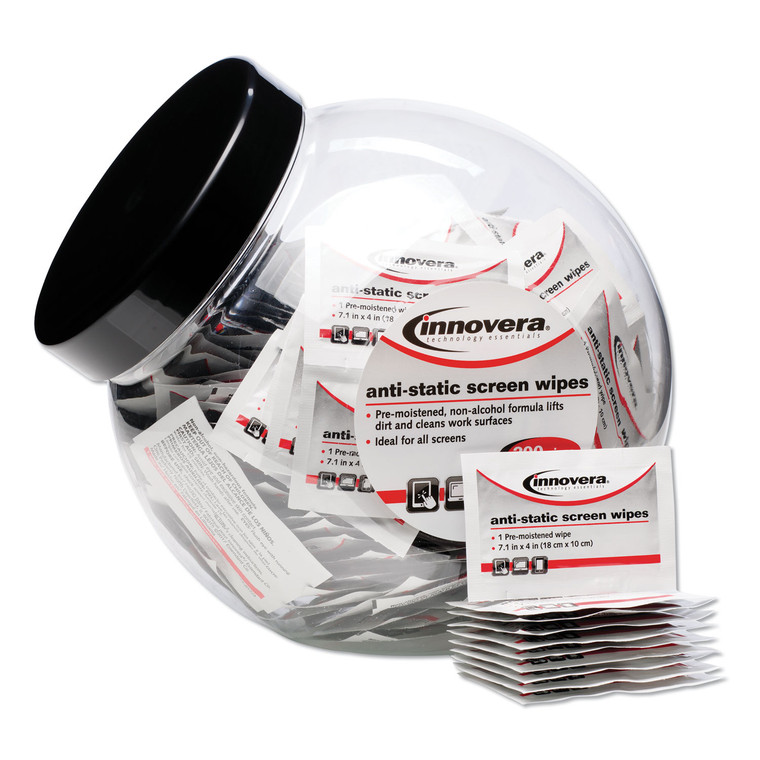 Antistatic Screen Cleaning Wipes, 200 Sachets, Fishbowl Black Top - IVR51517