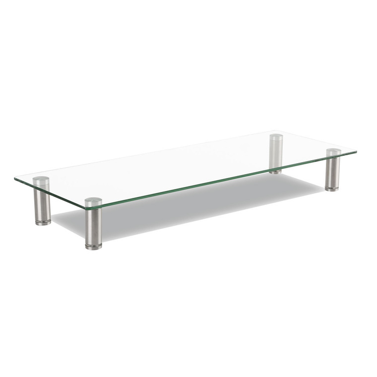 Adjustable Tempered Glass Monitor Riser, 22.75" X 8.25" X 3" To 3.5", Clear/silver - IVR55025