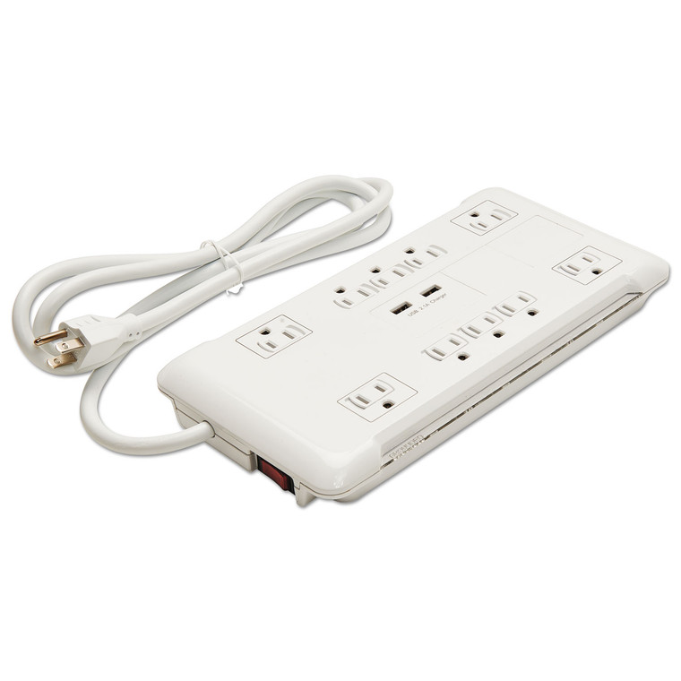 Slim Surge Protector, 10 Outlets/2 Usb Charging Ports, 6 Ft Cord, 2880 J, White - IVR71670