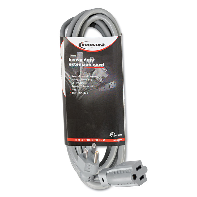 Indoor Heavy-Duty Extension Cord, 15ft, Gray - IVR72215