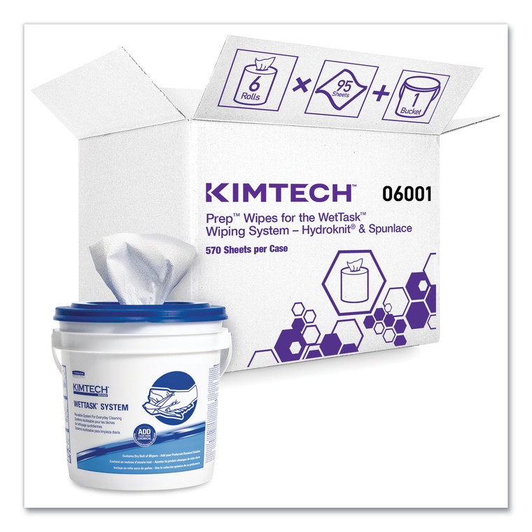 Wipers For Wettask System, Bleach, Disinfectants And Sanitizers, 12 X 6, 95/roll, 6 Rolls And 1 Bucket/carton - KCC0600104