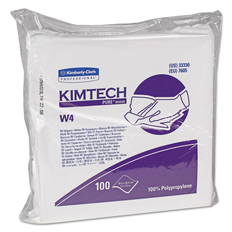 W4 Critical Task Wipers, Flat Double Bag, 12x12, White, 100/pack, 5 Packs/carton - KCC33330
