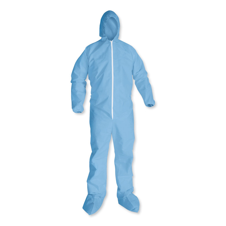 A65 Zipper Front Hood And Boot Flame-Resistant Coveralls, Elastic Wrist And Ankles, Blue, 3x-Large, 21/carton - KCC45356