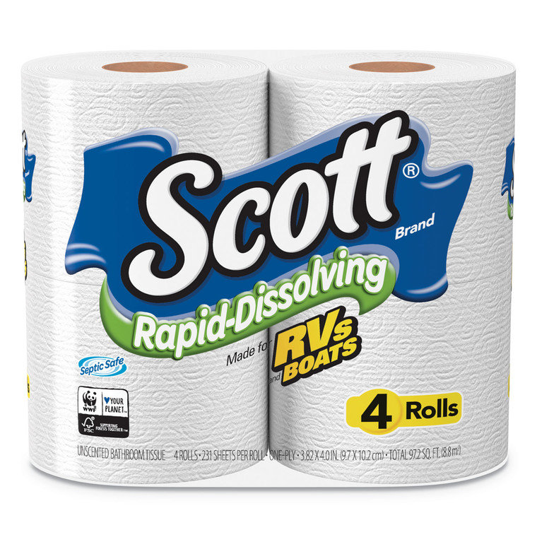 Rapid-Dissolving Toilet Paper, Bath Tissue, Septic Safe, 1-Ply, White, 231 Sheets/roll, 4/rolls/pack, 12 Packs/carton - KCC47617