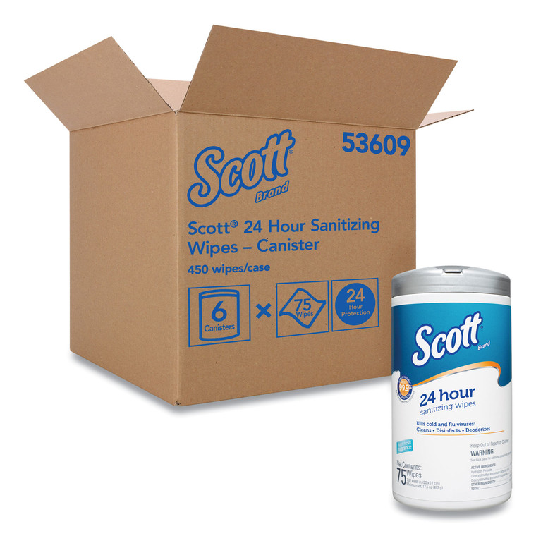 24-Hour Sanitizing Wipes, 4.5 X 8.25, White, 75/canister, 6 Canisters/carton - KCC53609