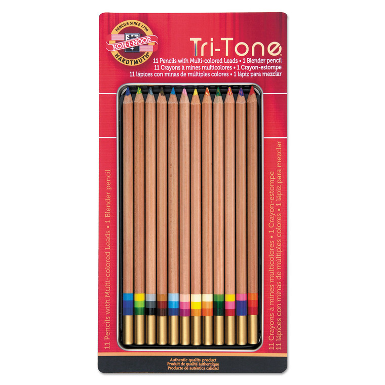 Tri-Tone Color Pencils, 3.8 Mm, Assorted Tri-Tone Lead Colors, Tan Barrel, Dozen - KOHFA33TIN12BC