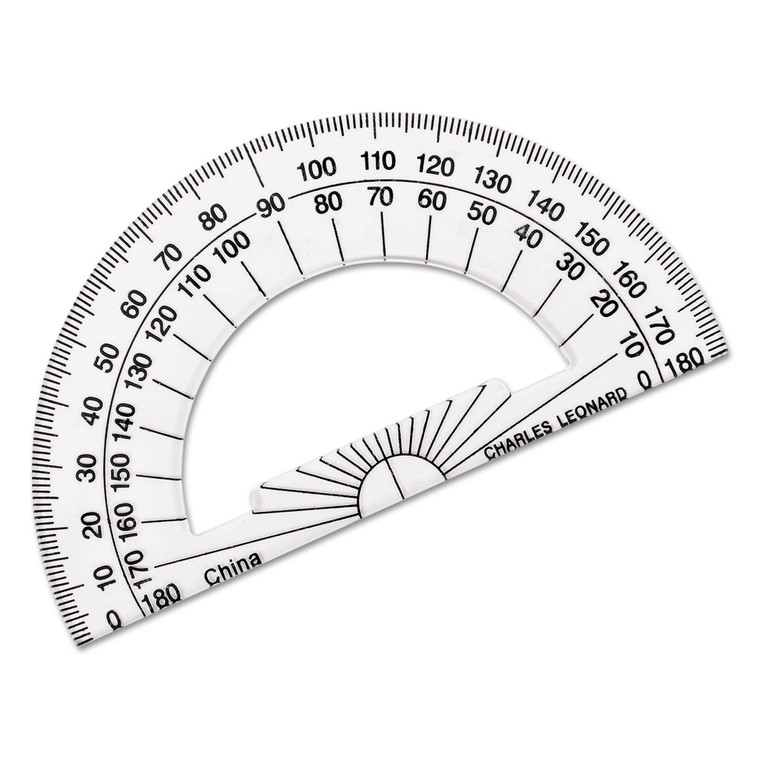 Open Center Protractor, Plastic, 4" Base, Clear, Dozen - LEO77104