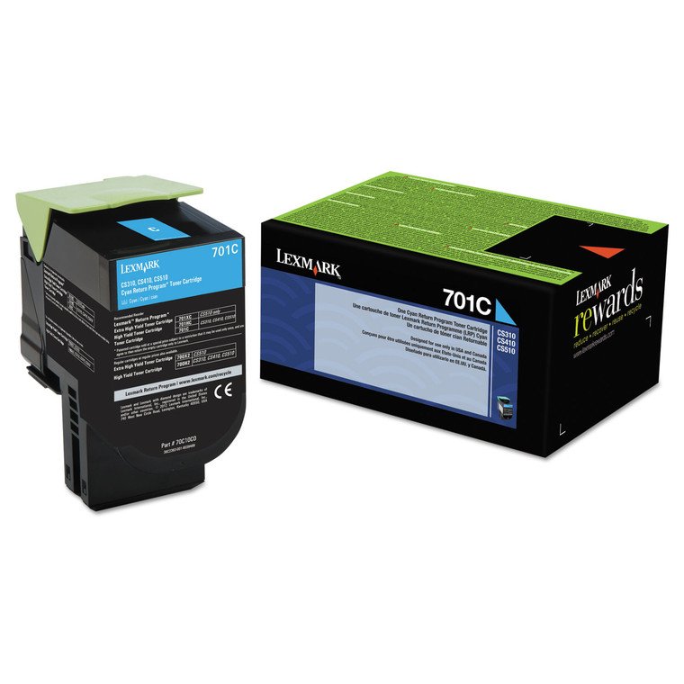 70c10c0 Return Program Toner, 1,000 Page-Yield, Cyan - LEX70C10C0