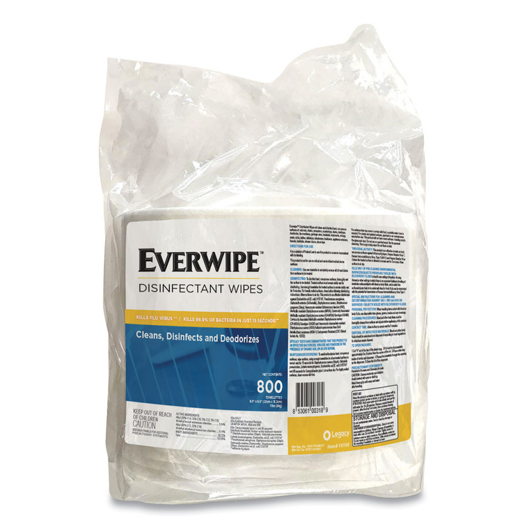 Everwipe Disinfectant Wipes, 6 X 8, 800/bag, 4 Bags/carton - LEY10100