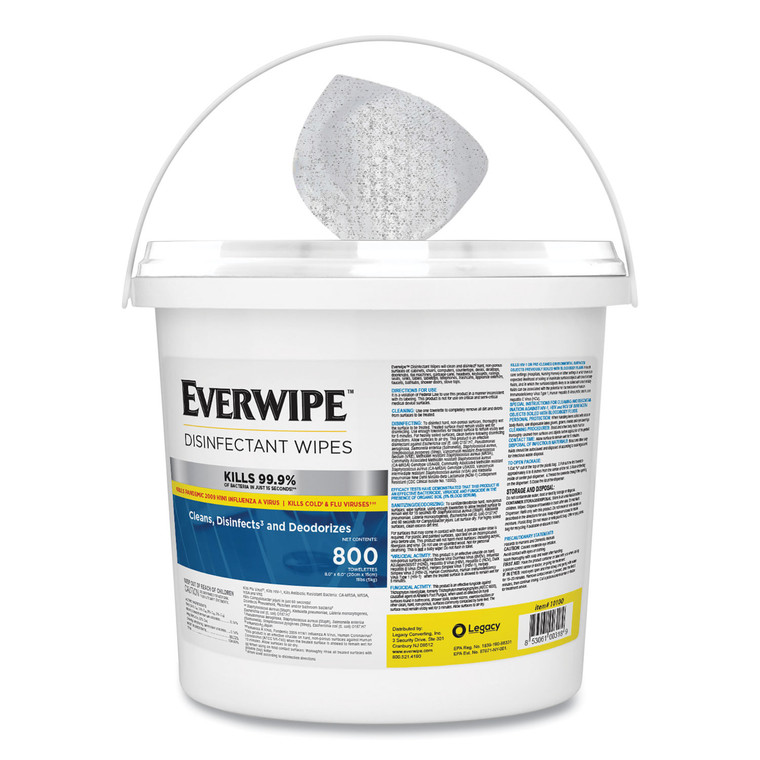 Everwipe Disinfectant Wipes, 6 X 8, 800/dispenser Bucket, 2 Buckets/carton - LEY101002B