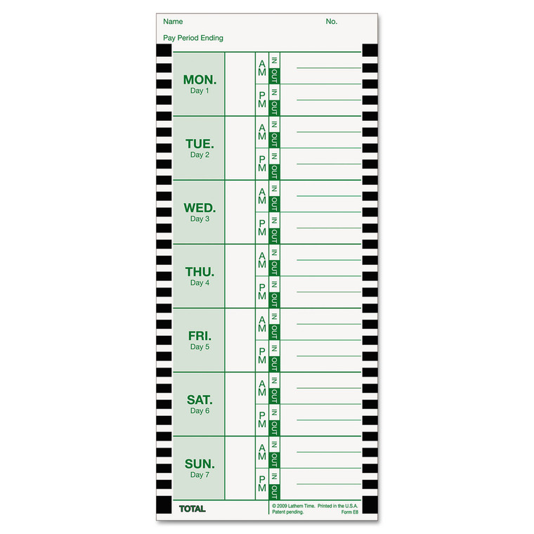 Time Clock Cards For Lathem Time 800p, One Side, 4 X 9, 100/pack - LTHE8100