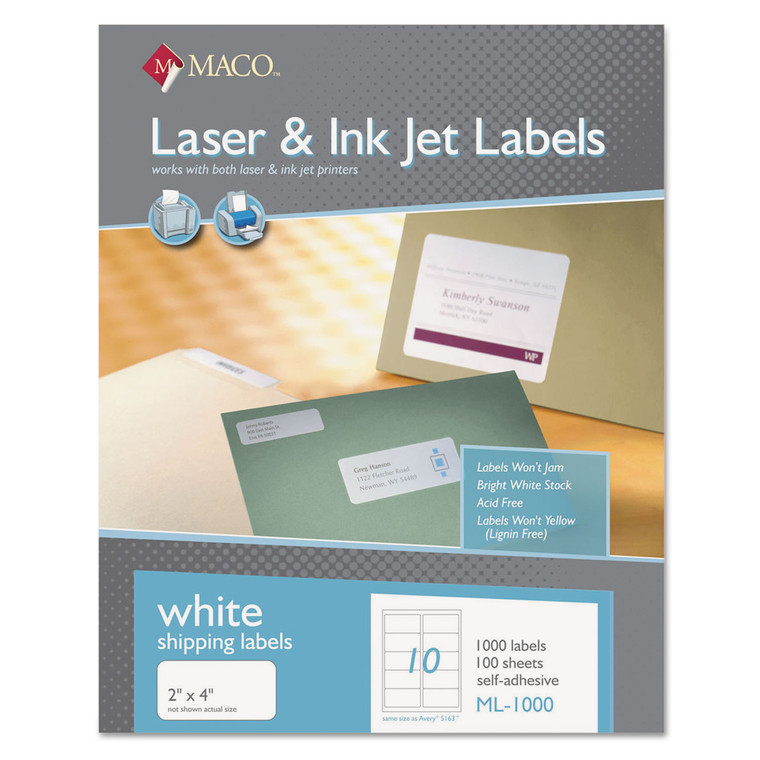 Cover-All Opaque Laser/inkjet Shipping Labels, Inkjet/laser Printers, 2 X 4, White, 10 Labels/sheet, 100 Sheets/box - MACML1000