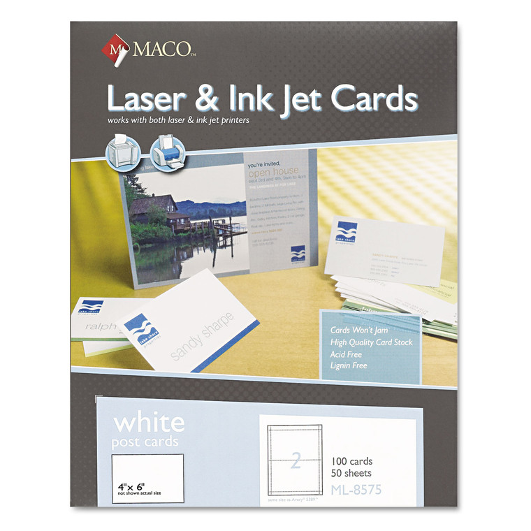 Unruled Microperforated Laser/inkjet Post Cards, 4 X 6, White, 100 Cards, 2 Cards/sheet, 50 Sheets/box - MACML8575