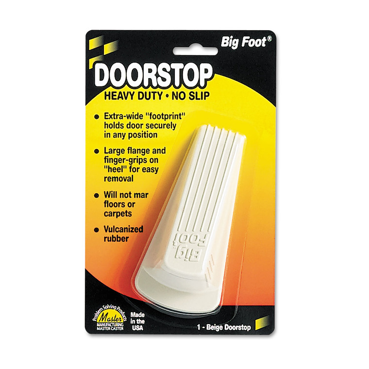 Big Foot Doorstop, No Slip Rubber Wedge, 2.25w X 4.75d X 1.25h, Beige - MAS00900