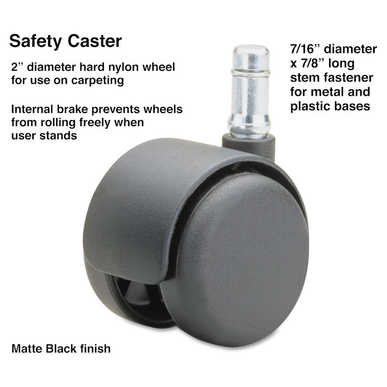 Safety Casters, Standard Neck, Nylon, B Stem, 110 Lbs/caster, 5/set - MAS64234