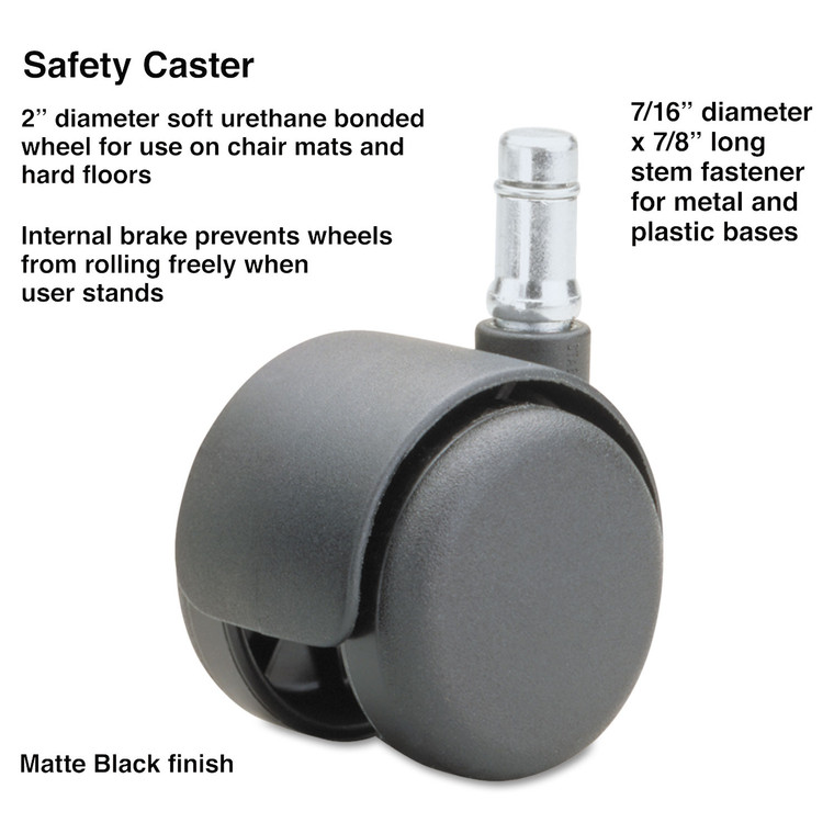 Safety Casters,standard Neck, Polyurethane, B Stem, 110 Lbs/caster, 5/set - MAS64334