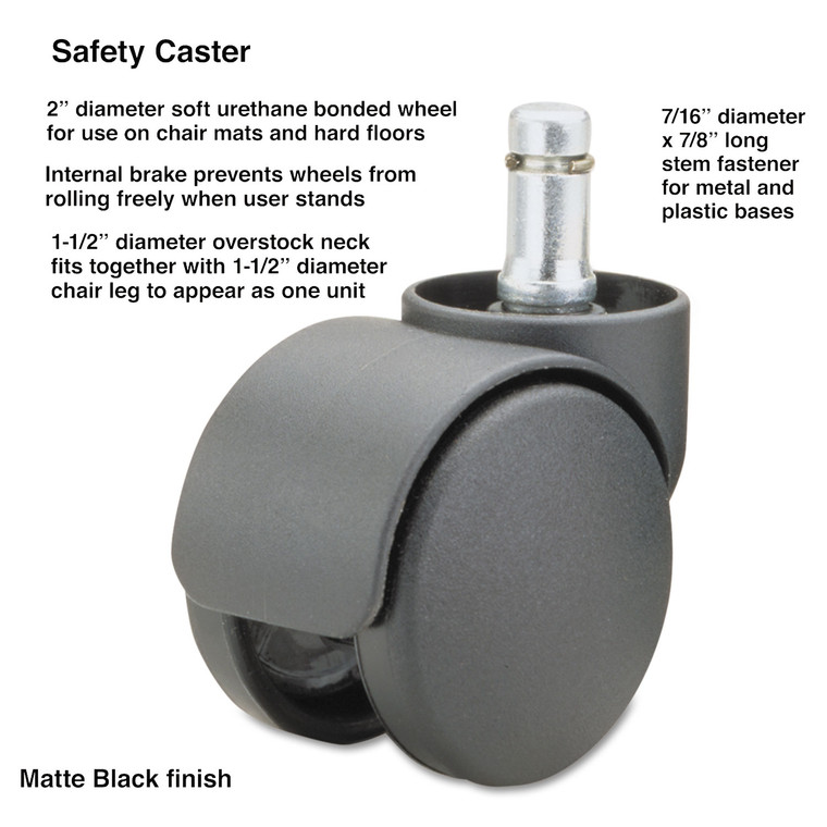 Safety Casters, Oversize Neck Polyurethane, B Stem, 110 Lbs/caster, 5/set - MAS64335