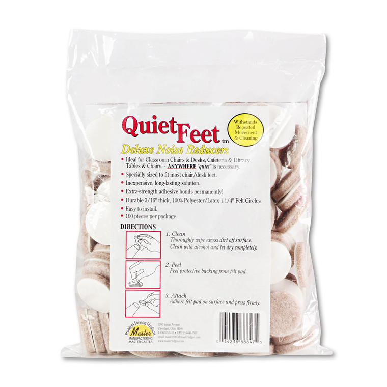 Quiet Feet Deluxe Noise Reducers, 1.25" Dia, Circular, Beige, 100/pack - MAS88847