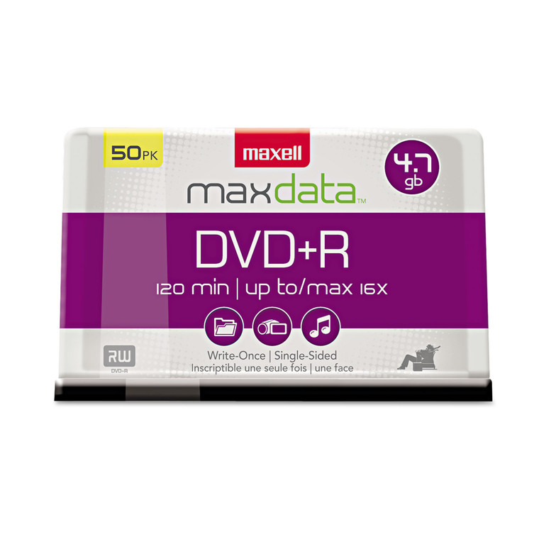 Dvd+r High-Speed Recordable Disc, 4.7 Gb, 16x, Spindle, Silver, 50/pack - MAX639013