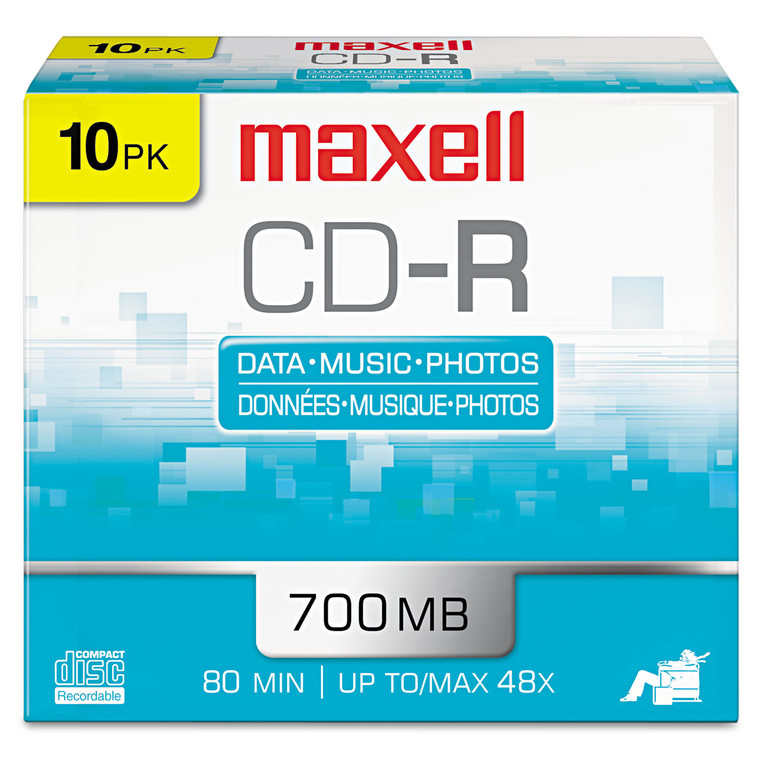 Cd-R Recordable Disc, 700 Mb/80 Min, 48x, Slim Jewel Case, Silver, 10/pack - MAX648210
