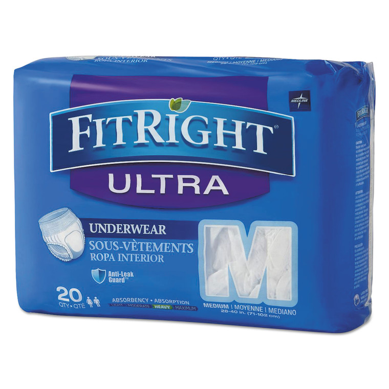 Fitright Ultra Protective Underwear, Medium, 28" To 40" Waist, 20/pack, 4 Pack/carton - MIIFIT23005ACT