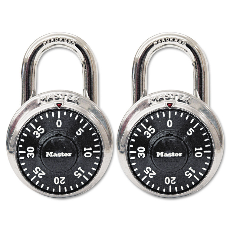 Combination Lock, Stainless Steel, 1 7/8" Wide, Black Dial, 2/pack - MLK1500T