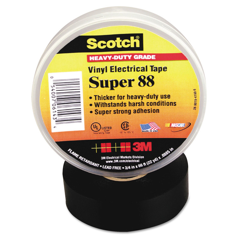 Scotch 88 Super Vinyl Electrical Tape, 0.75" X 66 Ft, Black - MMM06143