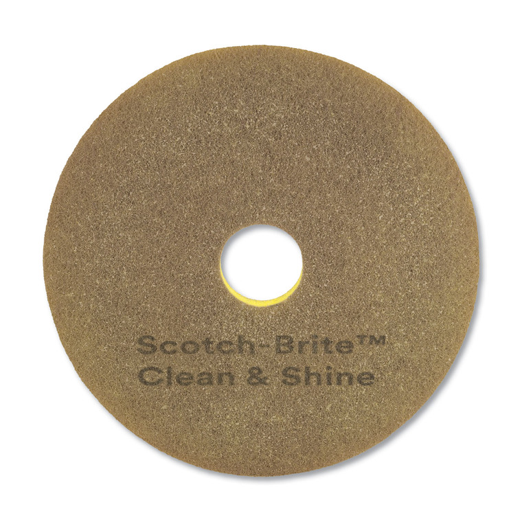 Clean And Shine Pad, 17" Diameter, Brown/yellow, 5/carton - MMM09544