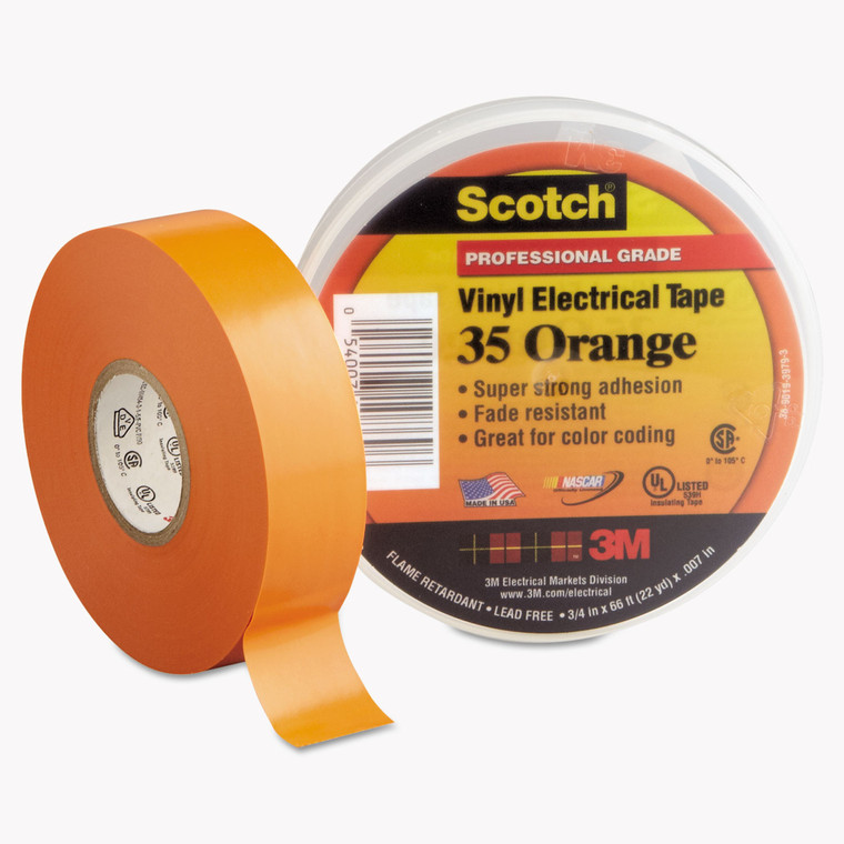 Scotch 35 Vinyl Electrical Color Coding Tape, 3" Core, 0.75" X 66 Ft, Orange - MMM10869