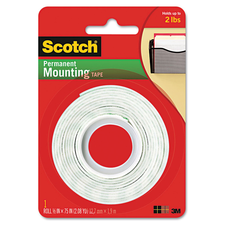 Foam Mounting Double-Sided Tape, Permanent, Holds Up To 2 Lbs, 0.5 X 75, White - MMM110