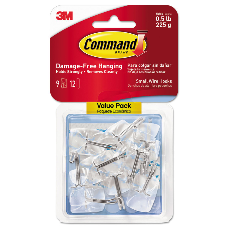 Clear Hooks And Strips, Plastic/wire, Small, 9 Hooks With 12 Adhesive Strips Per Pack - MMM17067CLR9ES