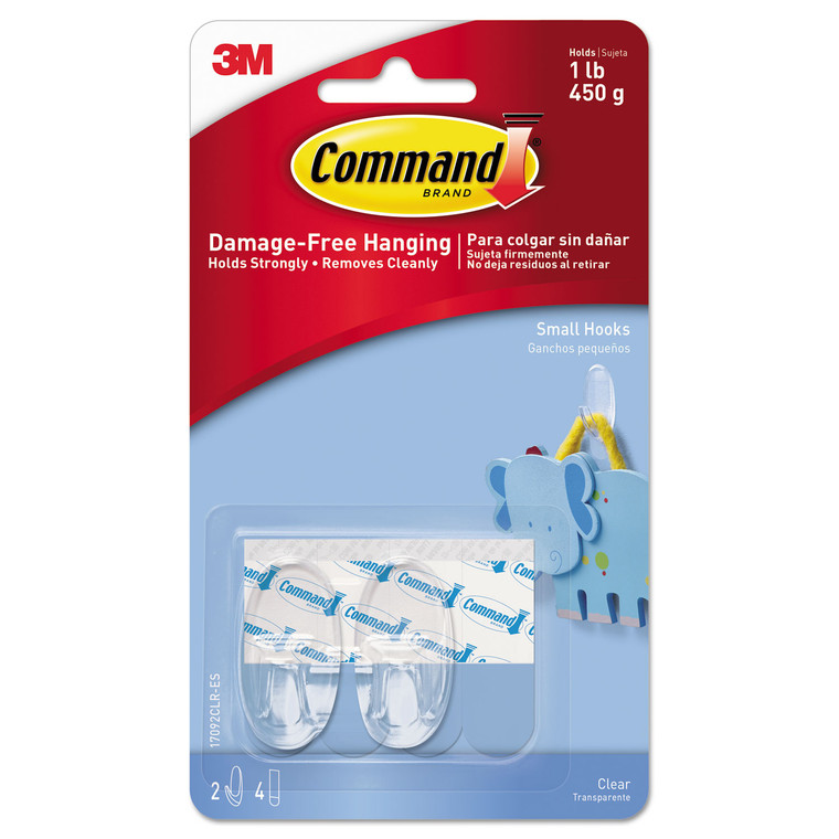 Clear Hooks And Strips, Plastic, Small, 2 Hooks And 4 Strips/pack - MMM17092CLRES
