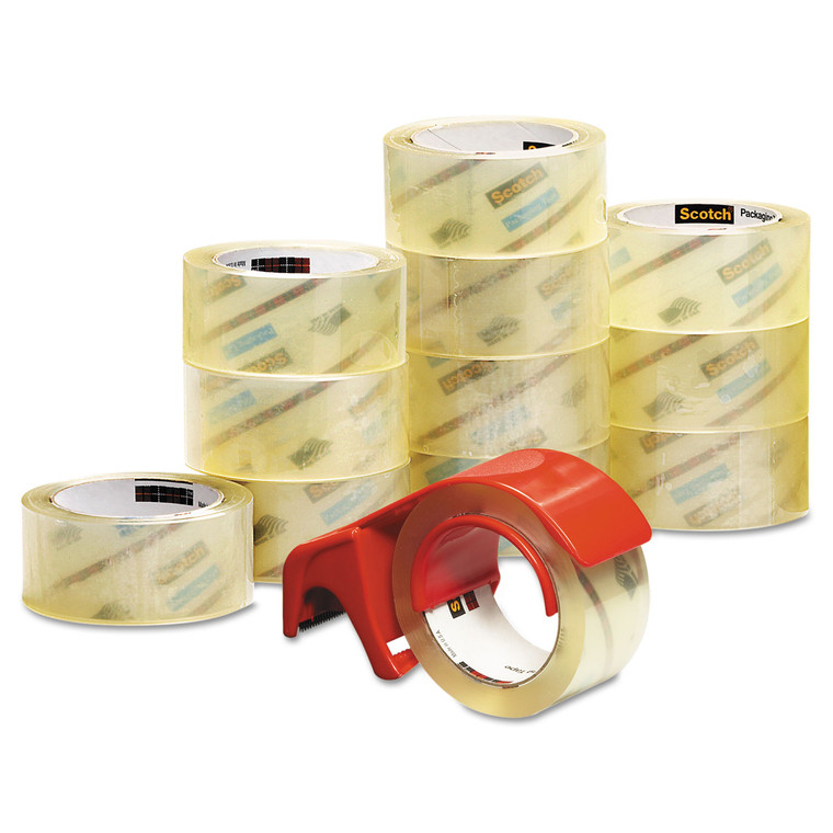 3750 Commercial Grade Packaging Tape With Dp300 Dispenser, 3" Core, 1.88" X 54.6 Yds, Clear, 12/pack - MMM375012DP3