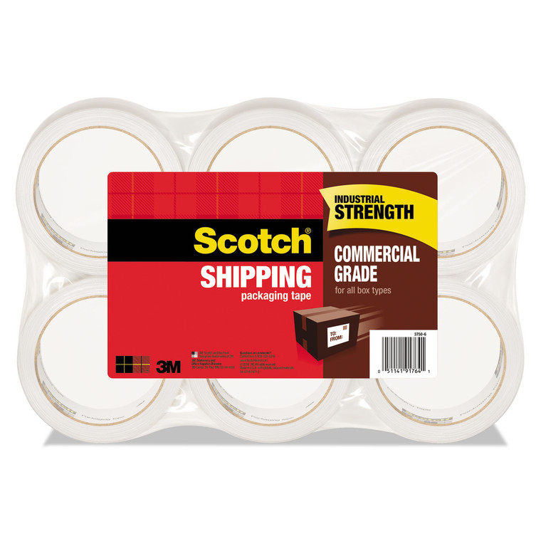 3750 Commercial Grade Packaging Tape, 3" Core, 1.88" X 54.6 Yds, Clear, 6/pack - MMM37506