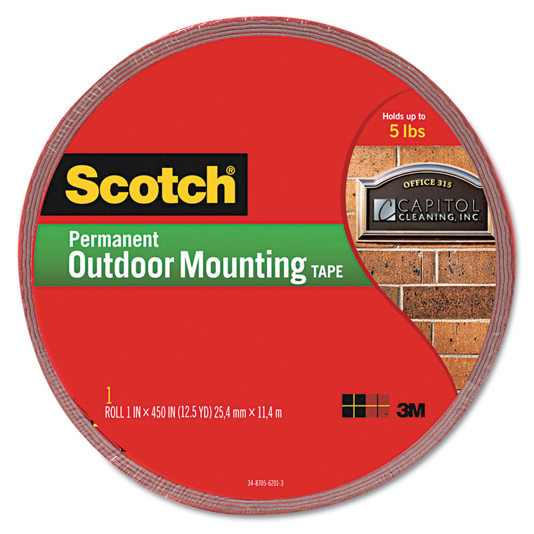 Permanent Heavy-Duty Interior/exterior Mounting Tape, Holds Up To 5 Lbs, 1 X 450, Gray - MMM4011LONG