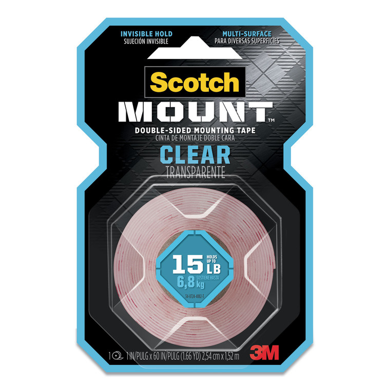 Permanent Clear Mounting Tape, Holds Up To 15 Lbs, 1 X 60, Clear - MMM410H