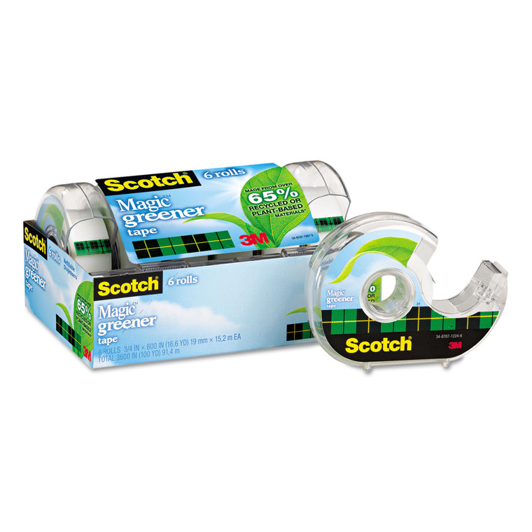 Magic Greener Tape With Dispenser, 1" Core, 0.75" X 50 Ft, Clear, 6/pack - MMM6123