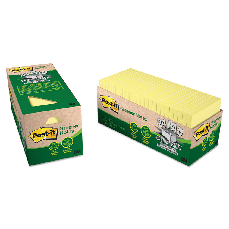 Recycled Note Pad Cabinet Pack, 3 X 3, Canary Yellow, 75-Sheet, 24/pack - MMM654R24CPCY